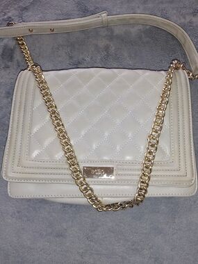 Quilted Gray BCBG Shoulder Bag with Gold Chain Strap